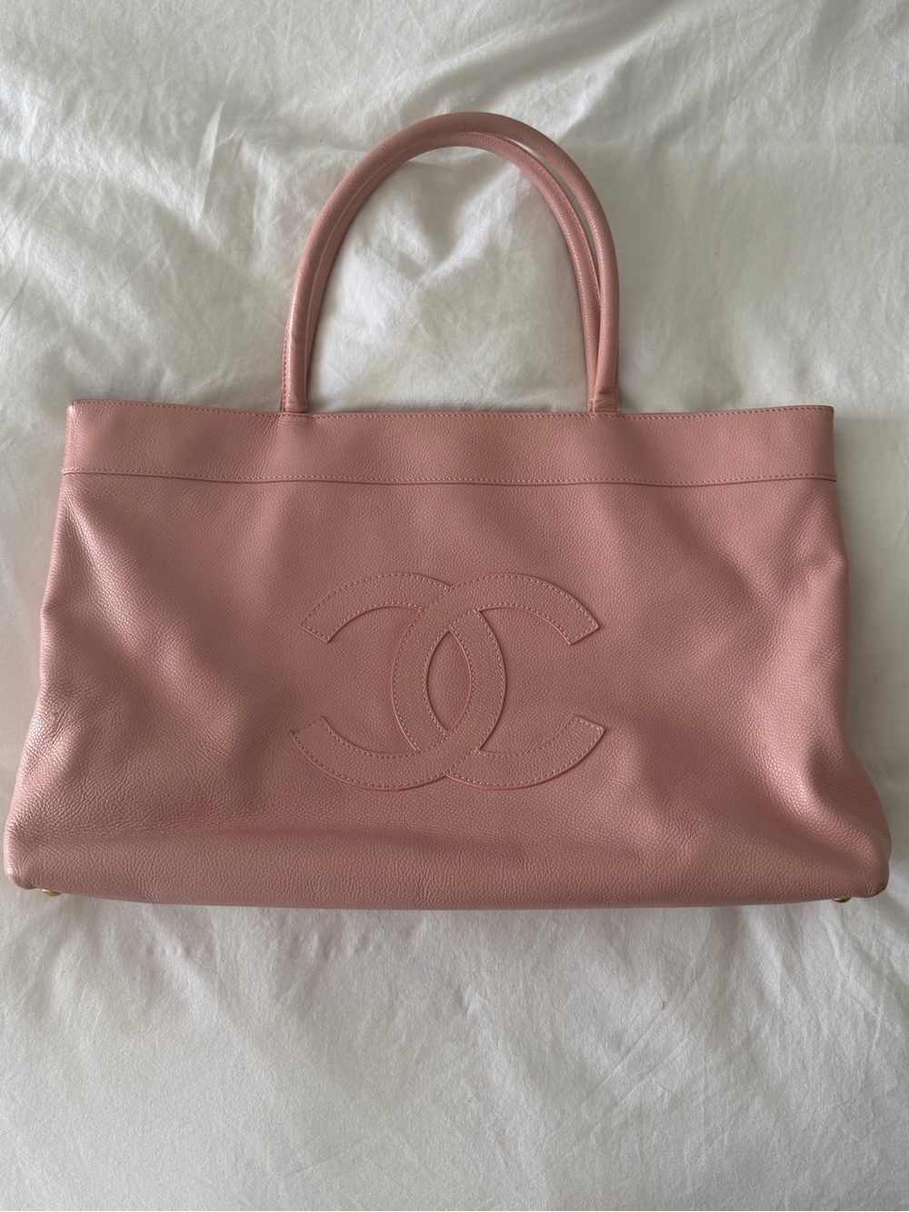 Vintage Chanel CC Pink Leather Tote with Iconic Logo